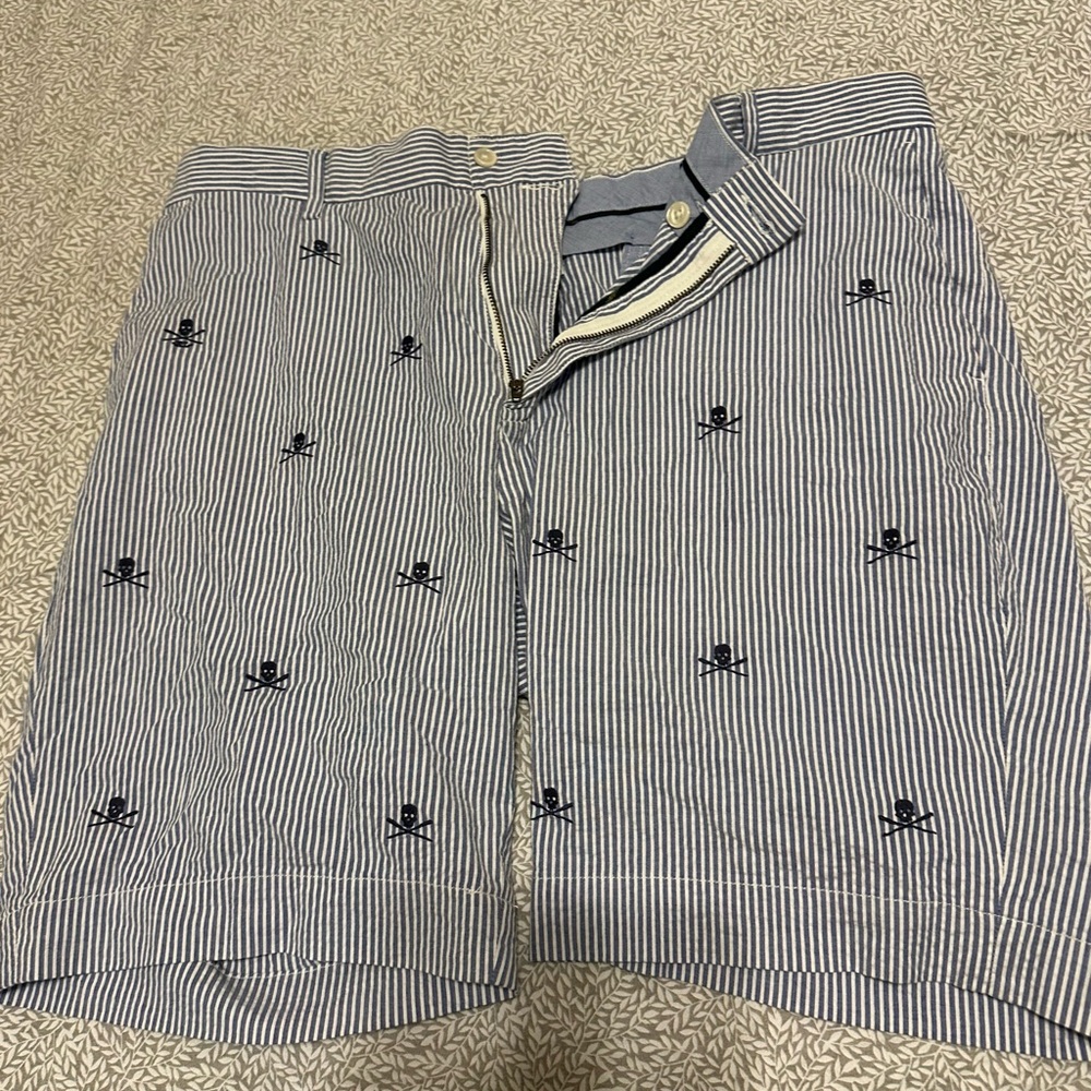 Striped Skull Embroidered Men Shorts